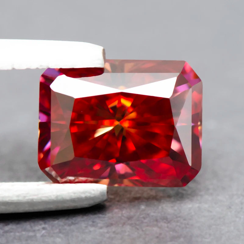 Moissanite Stone Watermelon Red Color Radiant Cut Charms Gemstone DIY Advanced Jewelry Rings Earrings Making  with Certificate
