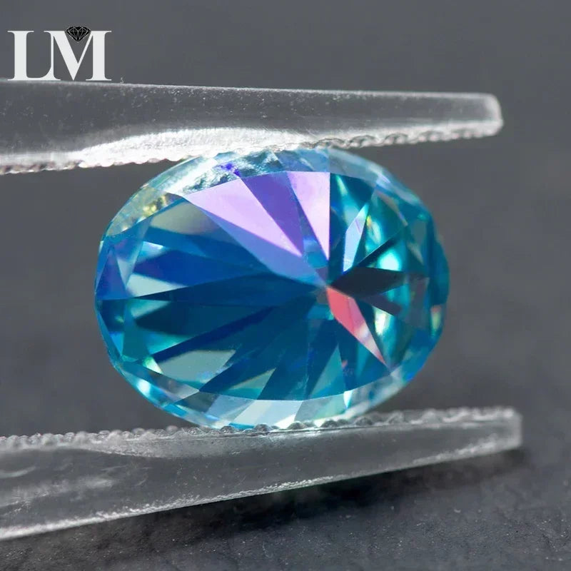 Moissanite Stone Oval Cut Sea Blue Colour Lab Grown Diamond DIY Ring Necklace Earrings Main Materials Comes with GRA Certificate