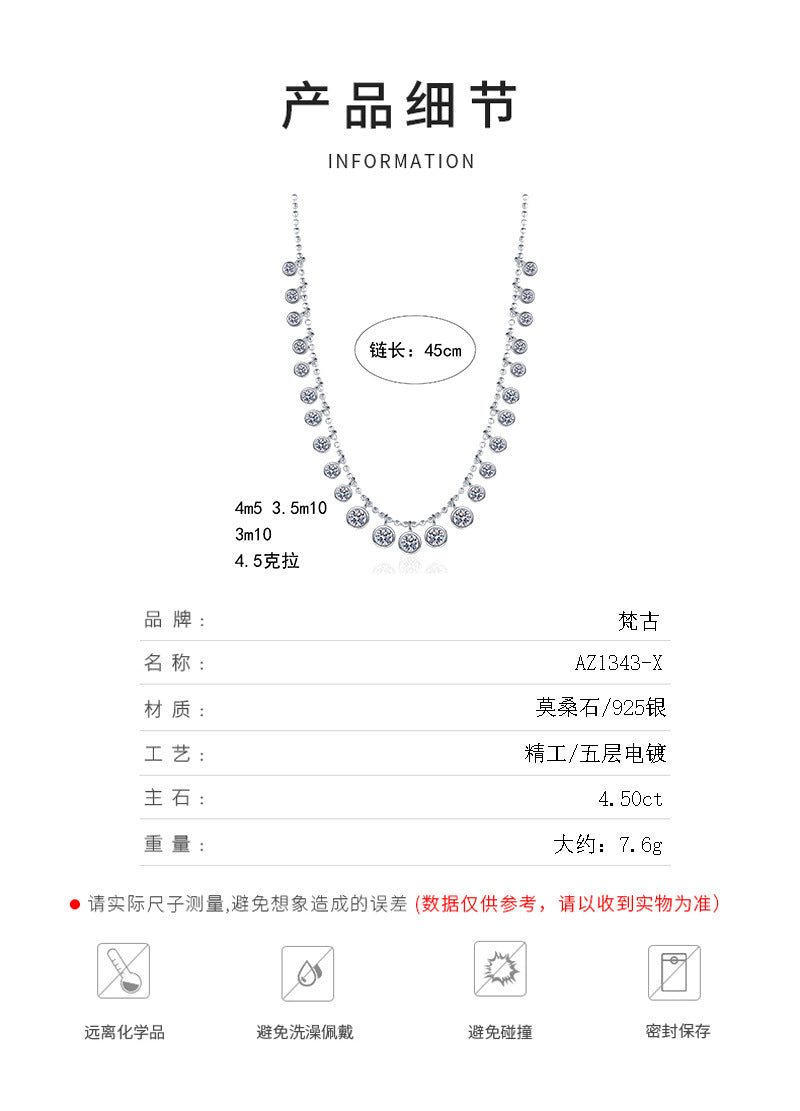 Xindeyi S925 Sterling Silver Full Moissanite Necklace for Women High-end Accessories Light Luxury Gorgeous Fashion European and American Style
