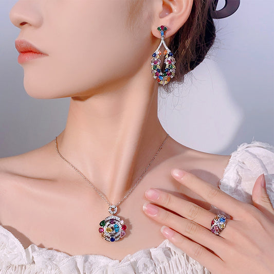 High-end style necklaces with colored cubic zirconia jewelry are suitable for women.