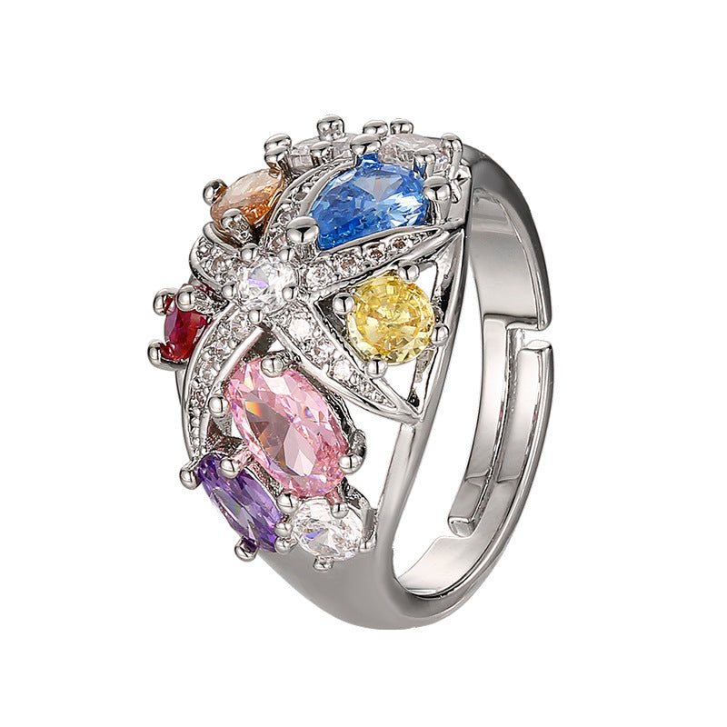 Jewelry ring with colored zircon, high-end style for women