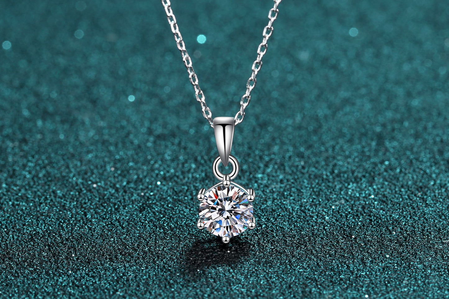 925 Sterling Silver Necklace for Women 1 Carat Moissanite Six-Prong Pendant Necklace Simulated Diamond Collarbone Chain Direct Supply from Manufacturer