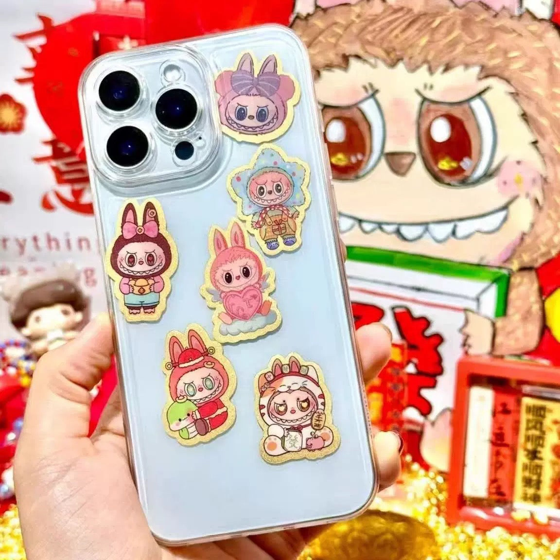 Gold zodiac monkey mobile phone sticker Labubu