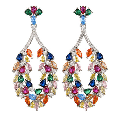 Jewelry Earrings with Colored Zircon, High-end Style for Women