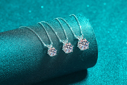 Xindeyi S925 Sterling Silver Moissanite Necklace for Women, Simple Six-Claw Rabbit Ear Pendant, Light Luxury Collarbone Chain, Exquisite