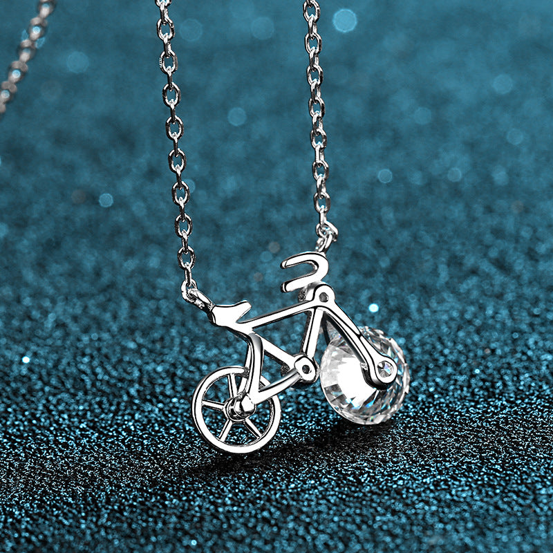 S925 Sterling Silver Moissanite Necklace for Women Simple Cute Bicycle Choker Direct from Manufacturer Internet Celebrity Style Wholesale