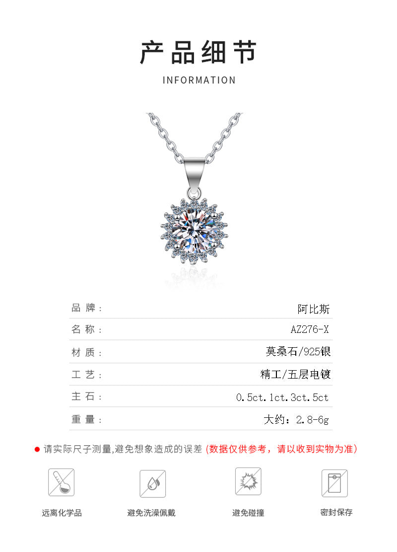 XDY New 925 Sterling Silver Necklace for Women 50 Points 1 Carat 3 Carat 5 Carat Moissanite Pendant One Piece Dropshipping