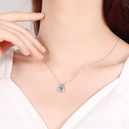 s925Sterling Silver Necklace Moissanite Lock Smart Necklace Lock Love Forever Direct Supply from Manufacturer Supports Any Appraisal