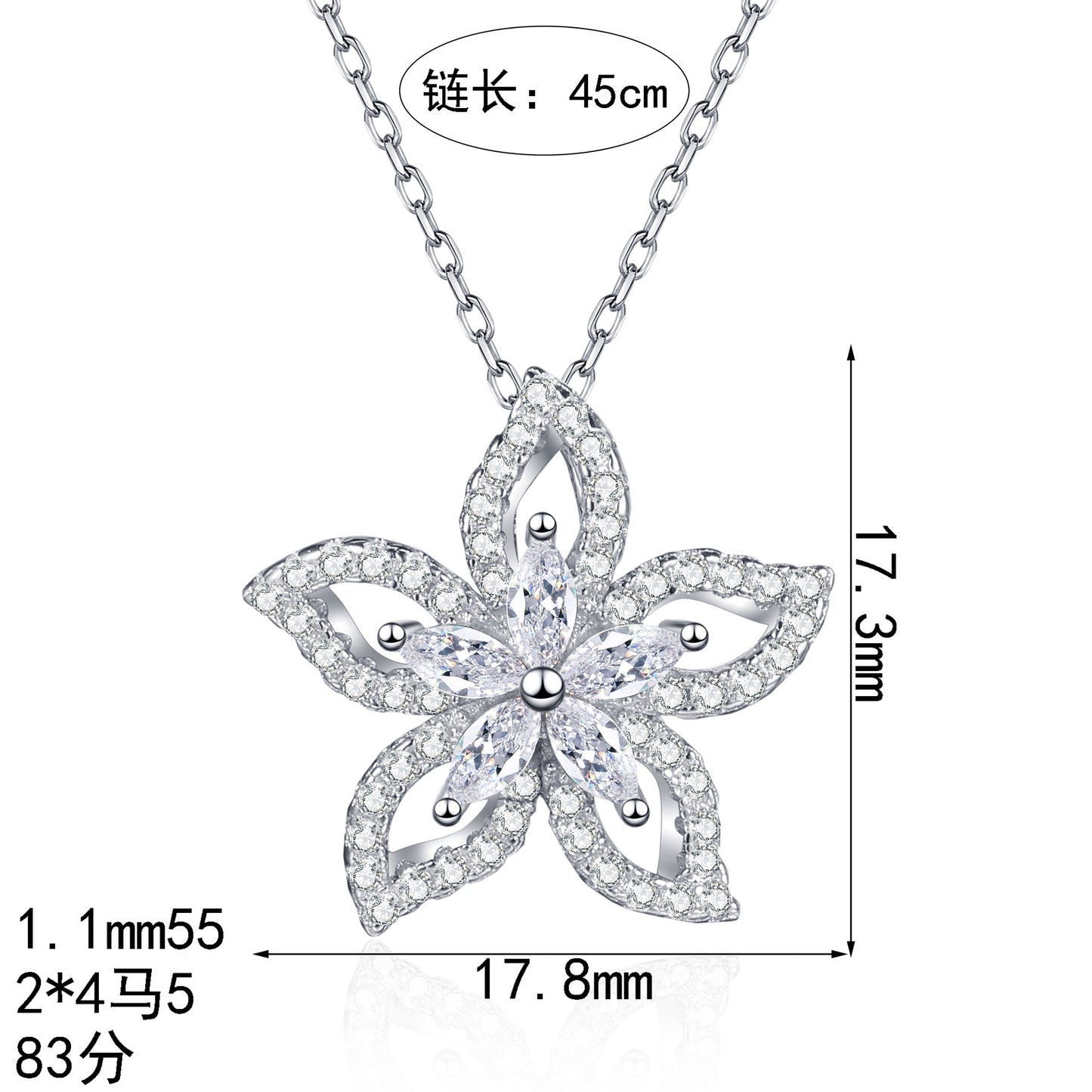 Xindeyi S925 Sterling Silver Full Moissanite Necklace for Women Sweet Flower Pendant Exquisite Fresh Temperament High-end Feel
