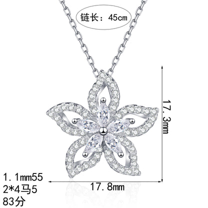 Xindeyi S925 Sterling Silver Full Moissanite Necklace for Women Sweet Flower Pendant Exquisite Fresh Temperament High-end Feel
