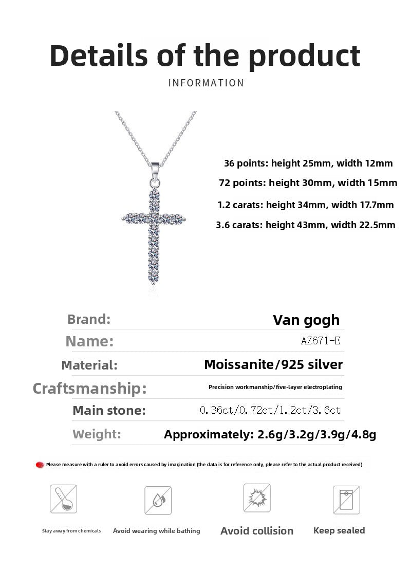 925 Sterling Silver Necklace for Women Moissanite Cross Pendant Necklace Plated with PT950 Gold Clavicle Chain Factory Wholesale