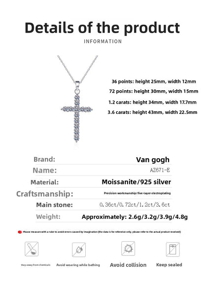 925 Sterling Silver Necklace for Women Moissanite Cross Pendant Necklace Plated with PT950 Gold Clavicle Chain Factory Wholesale