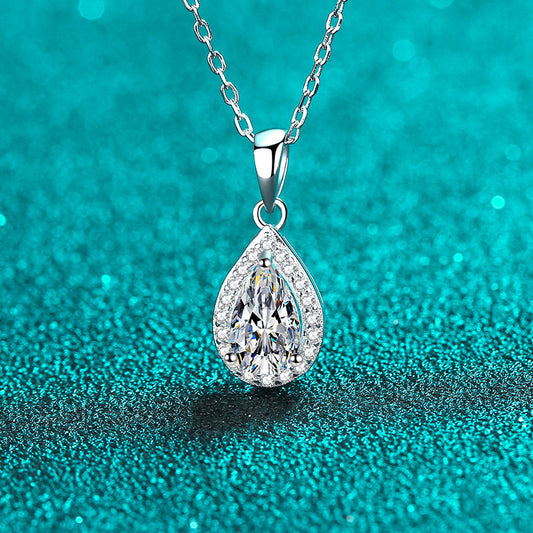 925 Sterling Silver Necklace for Women 5*8 Pear-shaped Moissanite Collarbone Chain Plated with PT950 Gold Cluster Inlay Neck Chain Manufacturer Wholesale