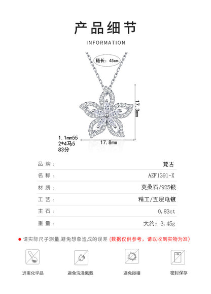 Xindeyi S925 Sterling Silver Full Moissanite Necklace for Women Sweet Flower Pendant Exquisite Fresh Temperament High-end Feel