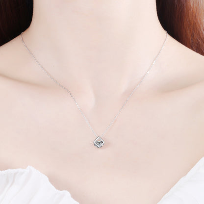 Moissanite Diamond Necklace S925 Silver Plated PT950 Gold Necklace Square Pendant Direct Supply from Manufacturer Live Hot-Selling Model