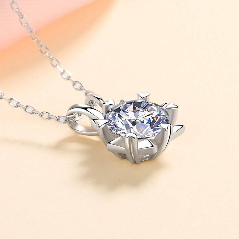 Heart-Shaped Six-Claw S925 Silver Necklace for Women, Hexagram Moissanite Diamond Necklace, Simulated Diamond Jewelry, One Piece Dropshipping
