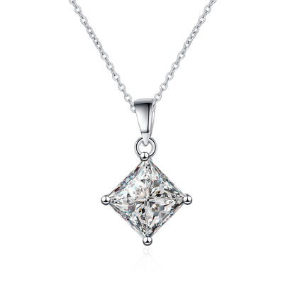 XDY925 Sterling Silver Simple Four-Prong Pendant 1 Carat 2 Carat Princess Cut Irregular Moissanite Necklace