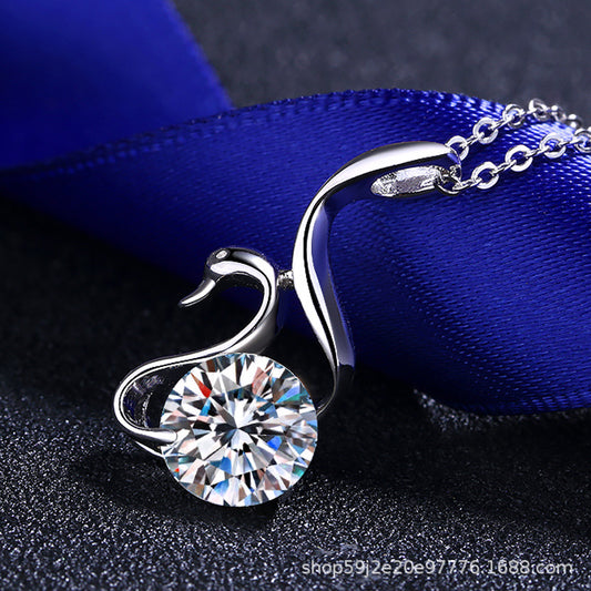 S925 Sterling Silver Necklace for Women 2 Carat Moissanite Swan Necklace Simulated Diamond Pendant Clavicle Chain Direct Supply from Manufacturer