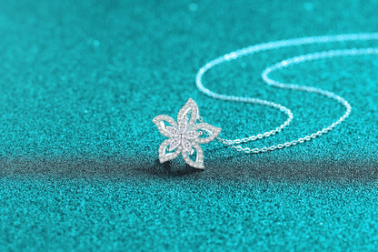 Xindeyi S925 Sterling Silver Full Moissanite Necklace for Women Sweet Flower Pendant Exquisite Fresh Temperament High-end Feel