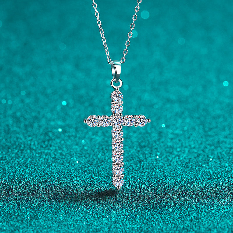 925 Sterling Silver Necklace for Women Moissanite Cross Pendant Necklace Plated with PT950 Gold Clavicle Chain Factory Wholesale