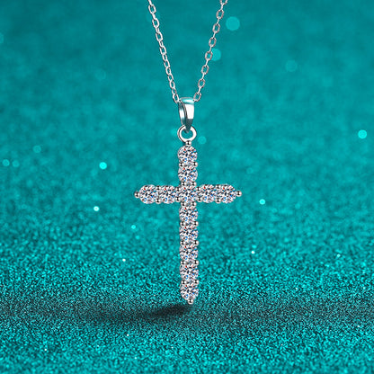 925 Sterling Silver Necklace for Women Moissanite Cross Pendant Necklace Plated with PT950 Gold Clavicle Chain Factory Wholesale