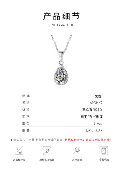 925 Sterling Silver Necklace for Women 5*8 Pear-shaped Moissanite Collarbone Chain Plated with PT950 Gold Cluster Inlay Neck Chain Manufacturer Wholesale