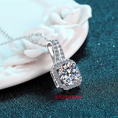 925 Sterling Silver Plated PT950 Gold Necklace Four-Prong Women Moissanite Necklace Sachet Pendant Collarbone Chain Direct Supply from Manufacturer