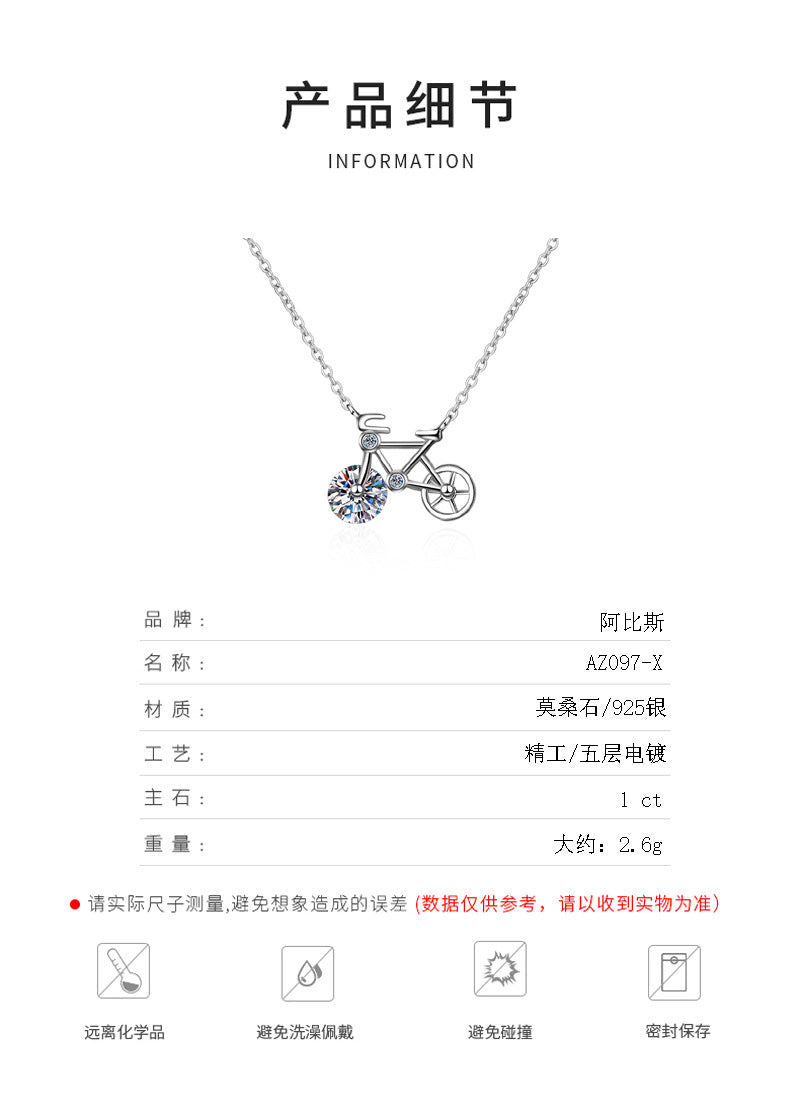 S925 Sterling Silver Moissanite Necklace for Women Simple Cute Bicycle Choker Direct from Manufacturer Internet Celebrity Style Wholesale