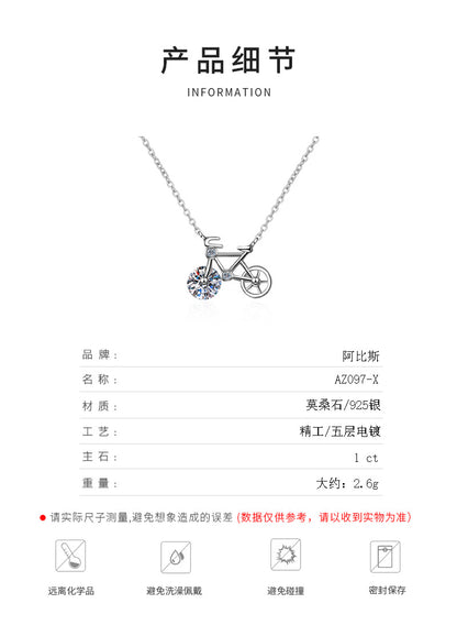 S925 Sterling Silver Moissanite Necklace for Women Simple Cute Bicycle Choker Direct from Manufacturer Internet Celebrity Style Wholesale