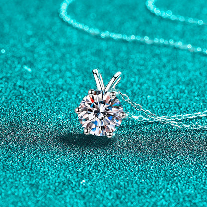 Xindeyi S925 Sterling Silver Moissanite Necklace for Women, Simple Six-Claw Rabbit Ear Pendant, Light Luxury Collarbone Chain, Exquisite