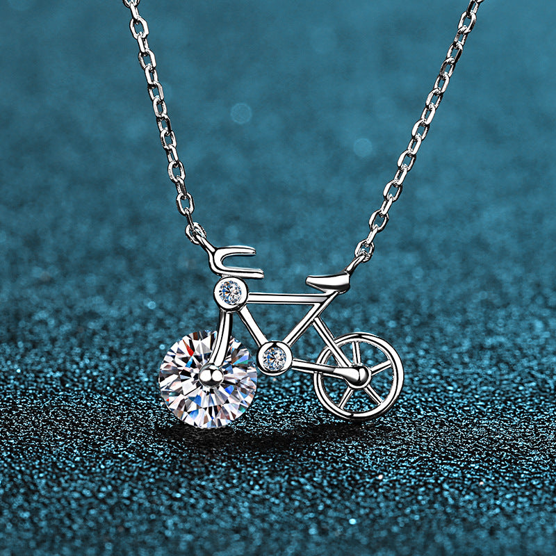 S925 Sterling Silver Moissanite Necklace for Women Simple Cute Bicycle Choker Direct from Manufacturer Internet Celebrity Style Wholesale