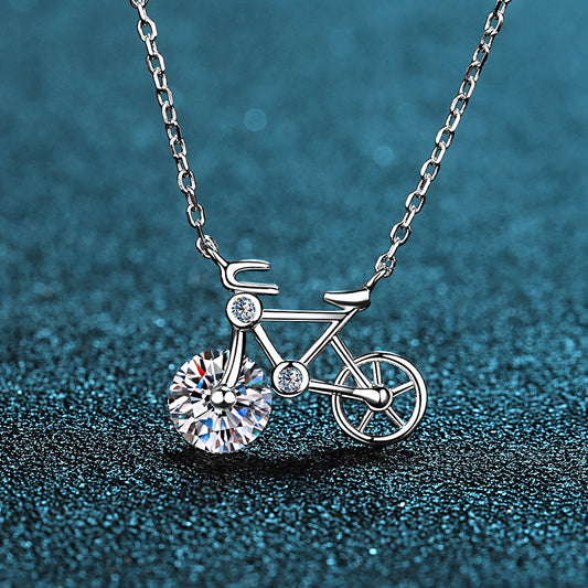 S925 Sterling Silver Moissanite Necklace for Women Simple Cute Bicycle Choker Direct from Manufacturer Internet Celebrity Style Wholesale
