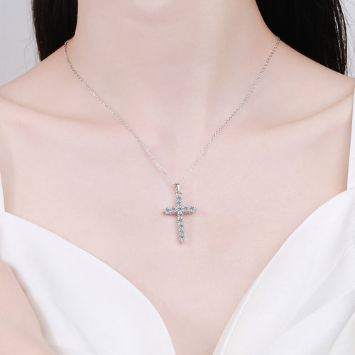 925 Sterling Silver Necklace for Women Moissanite Cross Pendant Necklace Plated with PT950 Gold Clavicle Chain Factory Wholesale