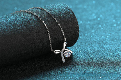 2020 New S925 Sterling Silver Necklace Four-Prong Women's 50 Carat Moissanite Bow Necklace Simulated Diamond Collarbone Chain