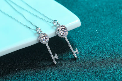 925 Sterling Silver Moissanite Necklace for Women Korean Version PT950 Gold Plated Moissanite Key Simple Clavicle Chain Pendant Direct Supply