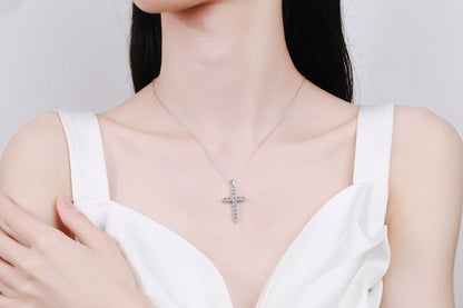 925 Sterling Silver Necklace for Women Moissanite Cross Pendant Necklace Plated with PT950 Gold Clavicle Chain Factory Wholesale
