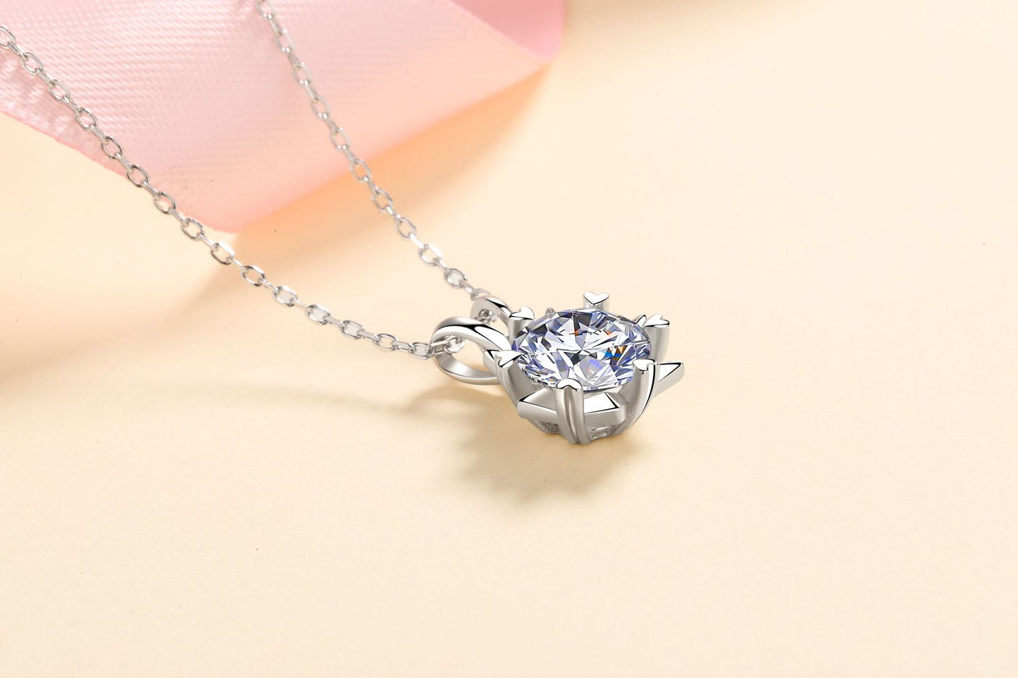 Heart-Shaped Six-Claw S925 Silver Necklace for Women, Hexagram Moissanite Diamond Necklace, Simulated Diamond Jewelry, One Piece Dropshipping