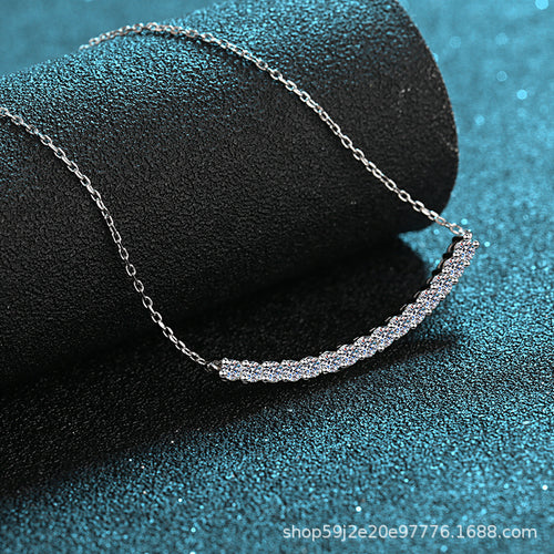 S925 Sterling Silver Necklace for Women 90 Points Moissanite Smiley Face Necklace Pendant Clavicle Chain Direct Supply from Manufacturer