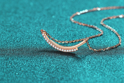 Xindeyi S925 Sterling Silver Moissanite Champagne Gold Necklace for Women Smile Row Diamond Line Chain Simple High-end Cool Style