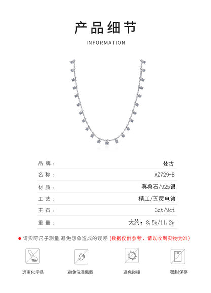 925 Sterling Silver Necklace for Women, Full Moissanite Star Necklace, PT950 Gold Plated Clavicle Chain, Manufacturer's Wholesale Stock