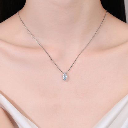 S925 Silver Women's Water Drop Simple Elegant Collarbone Chain Daily Commute Versatile Style Horse Eye Moissanite Necklace