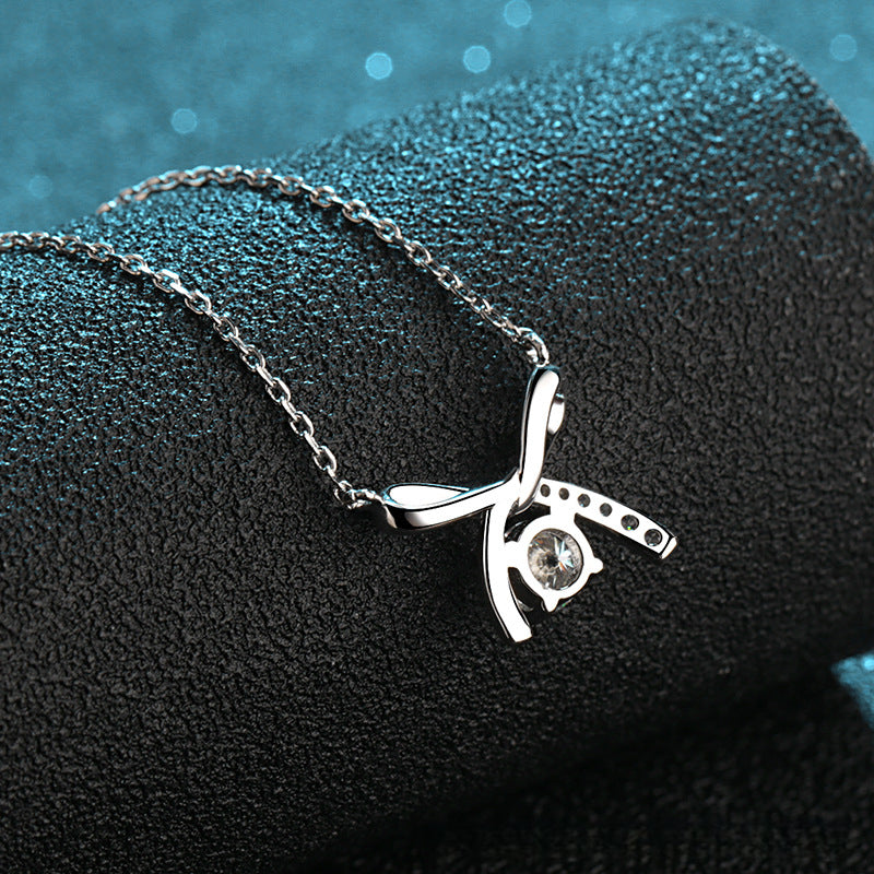 2020 New S925 Sterling Silver Necklace Four-Prong Women's 50 Carat Moissanite Bow Necklace Simulated Diamond Collarbone Chain