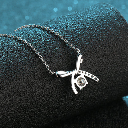 2020 New S925 Sterling Silver Necklace Four-Prong Women's 50 Carat Moissanite Bow Necklace Simulated Diamond Collarbone Chain