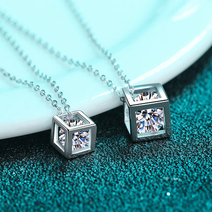 Moissanite Diamond Necklace S925 Silver Plated PT950 Gold Necklace Square Pendant Direct Supply from Manufacturer Live Hot-Selling Model