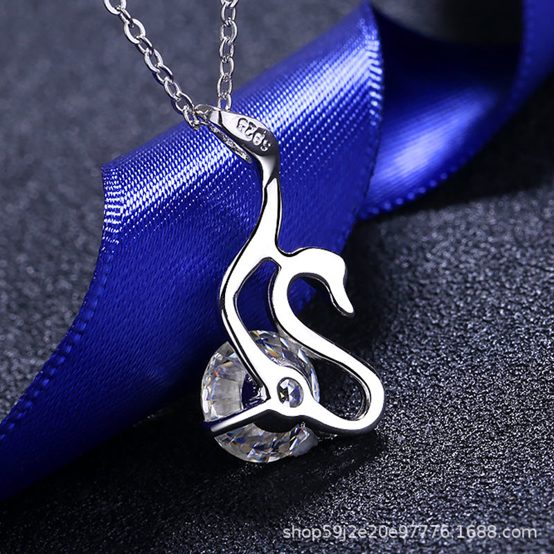 S925 Sterling Silver Necklace for Women 2 Carat Moissanite Swan Necklace Simulated Diamond Pendant Clavicle Chain Direct Supply from Manufacturer