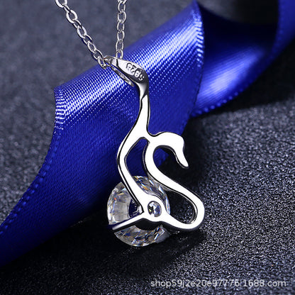 S925 Sterling Silver Necklace for Women 2 Carat Moissanite Swan Necklace Simulated Diamond Pendant Clavicle Chain Direct Supply from Manufacturer