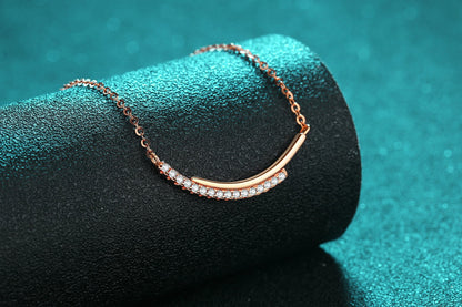 Xindeyi S925 Sterling Silver Moissanite Champagne Gold Necklace for Women Smile Row Diamond Line Chain Simple High-end Cool Style