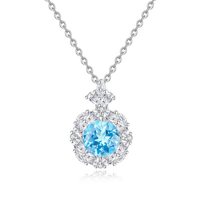 S925 Sterling Silver Necklace for Women with Ice Flower Natural Topaz Pendant