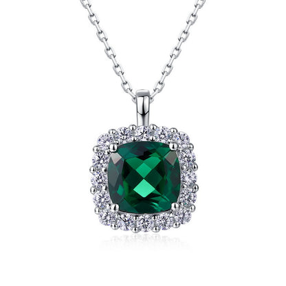 High-end and exquisite cultivated emerald pendant, S925 silver surrounded by cultivated colored gemstone necklace