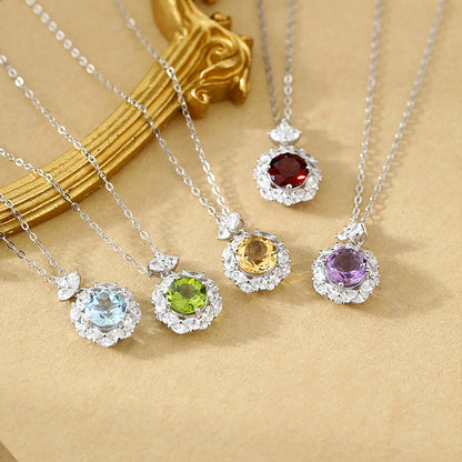 S925 Sterling Silver Necklace for Women with Ice Flower Natural Topaz Pendant